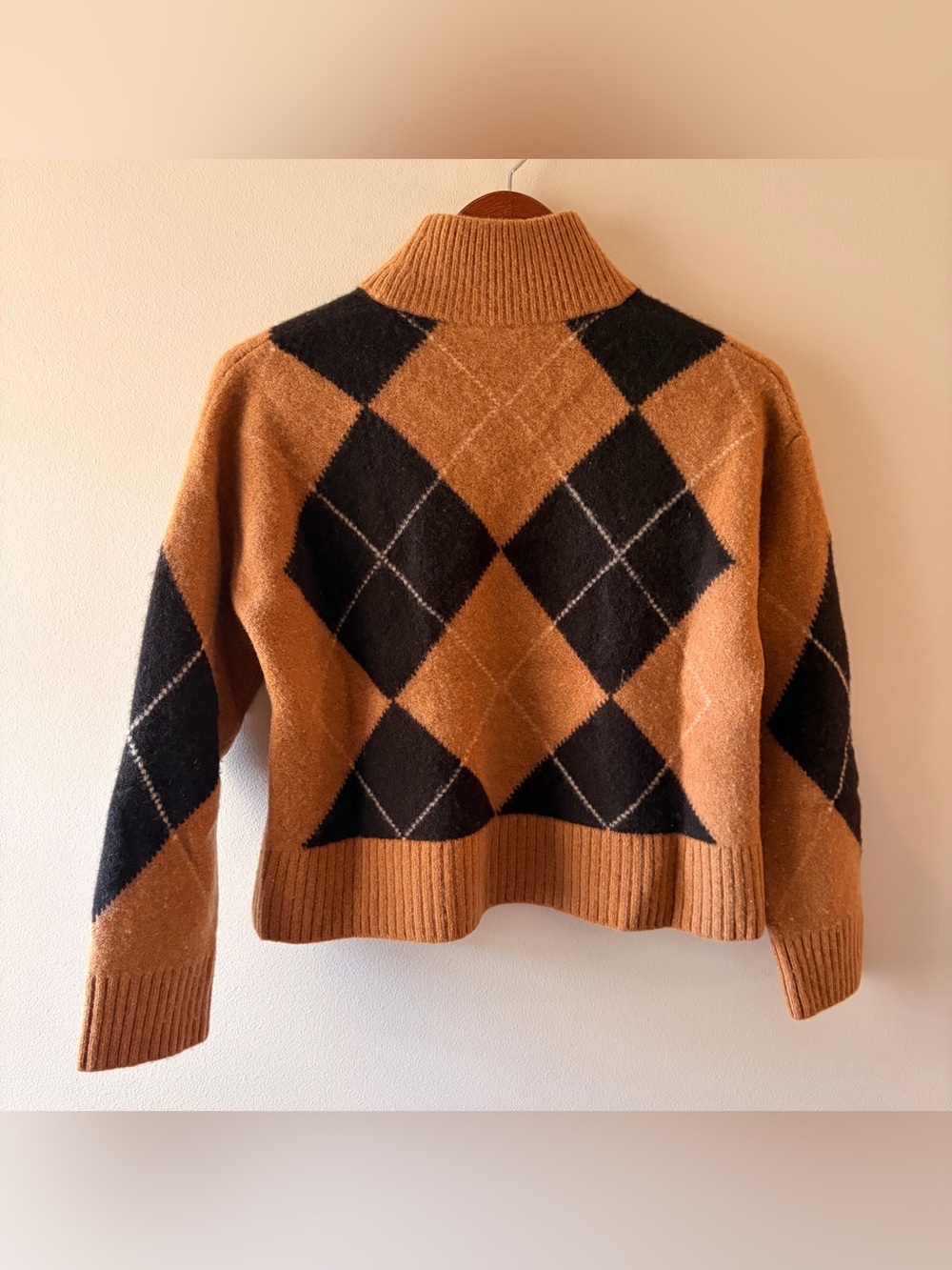 Everlane Size Medium Felted Merino Argyle Mockneck Sweater Brown Black - Picture 2 of 7